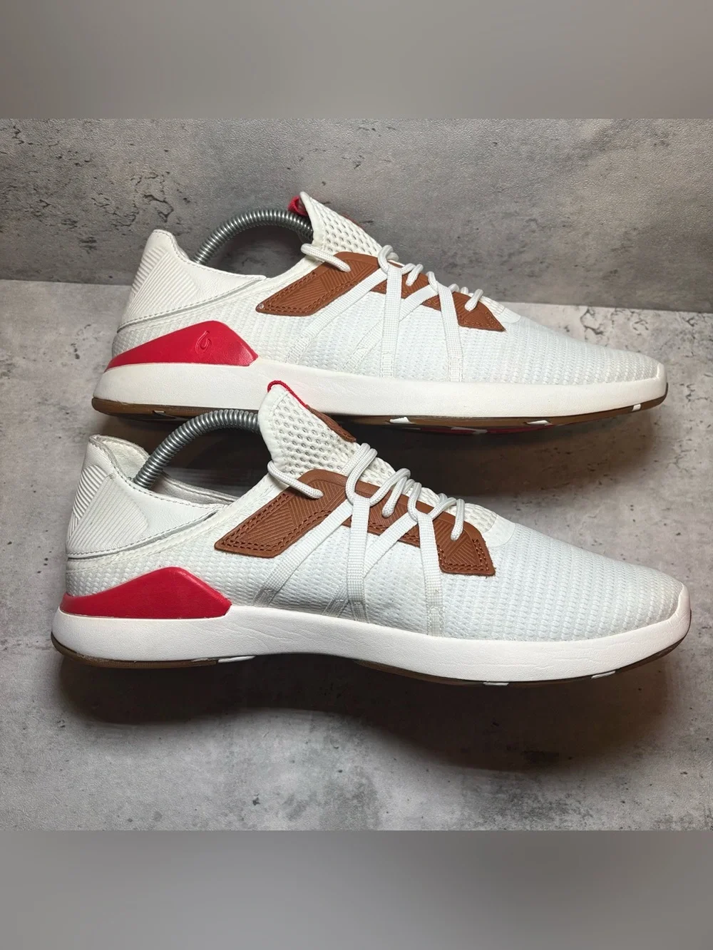 NEW OluKai Mio Li Sneakers Mens 11 Bright White/Red Lava Athletic Mesh Shoes